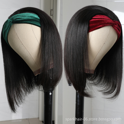 Glueless Headband Wigs Virgin Curly Human Hair Wig for Black Women Machine Made Wig Straight Hair Wholesale Price Vendors